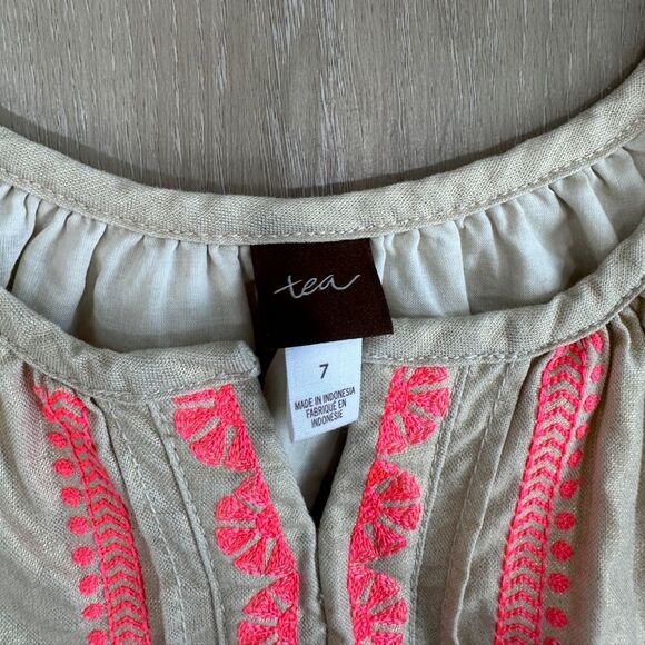 Tea Collection Gold Shimmer Embroidered Girl's Dress, Size 7 - Picture 2 of 5